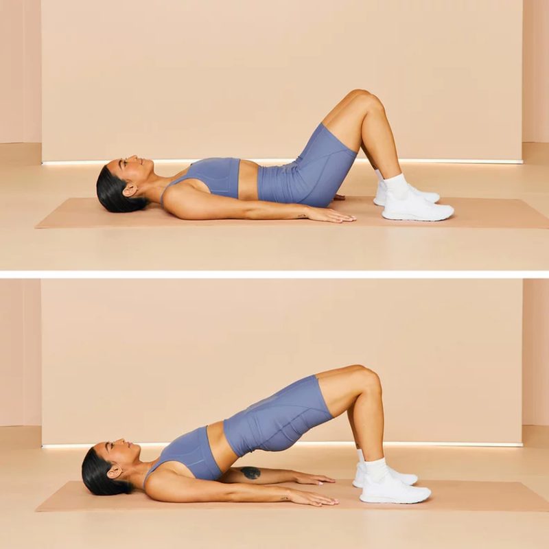 Các bài tập giảm mỡ bắp đùi sau hiệu quả 4 Glute bridge (nâng hông cơ bản)